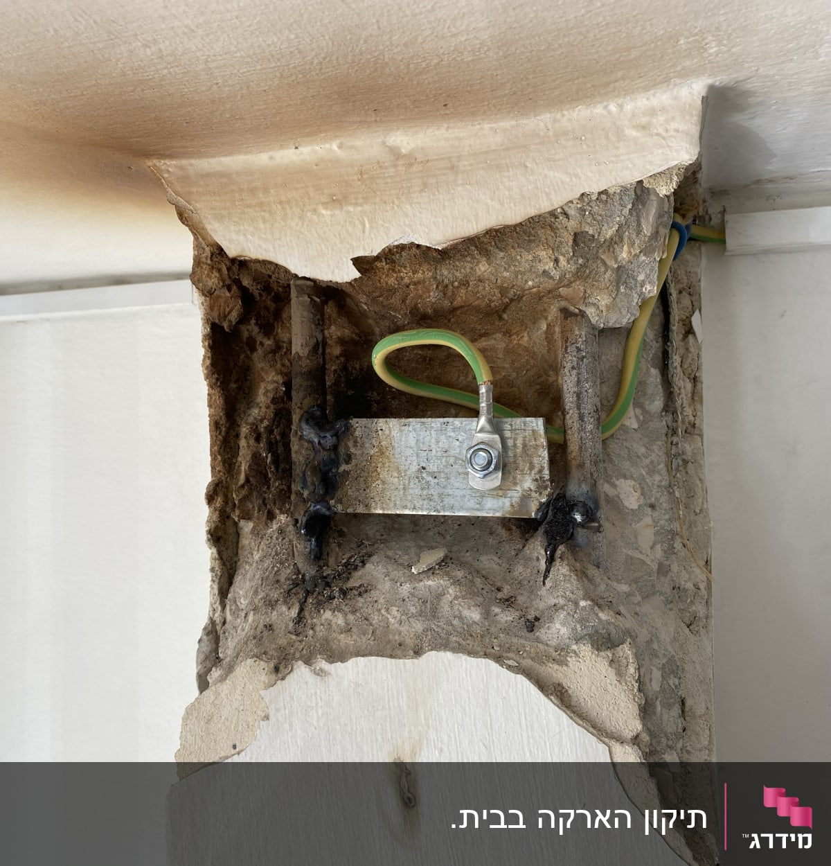 חיבור כבל חשמל ירוק לקיר עם בורג